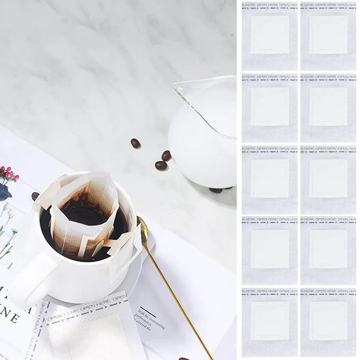 100pcs Hanging Ear Coffee Filter Hand Brew Drip Bag Disposable Coffee Filter