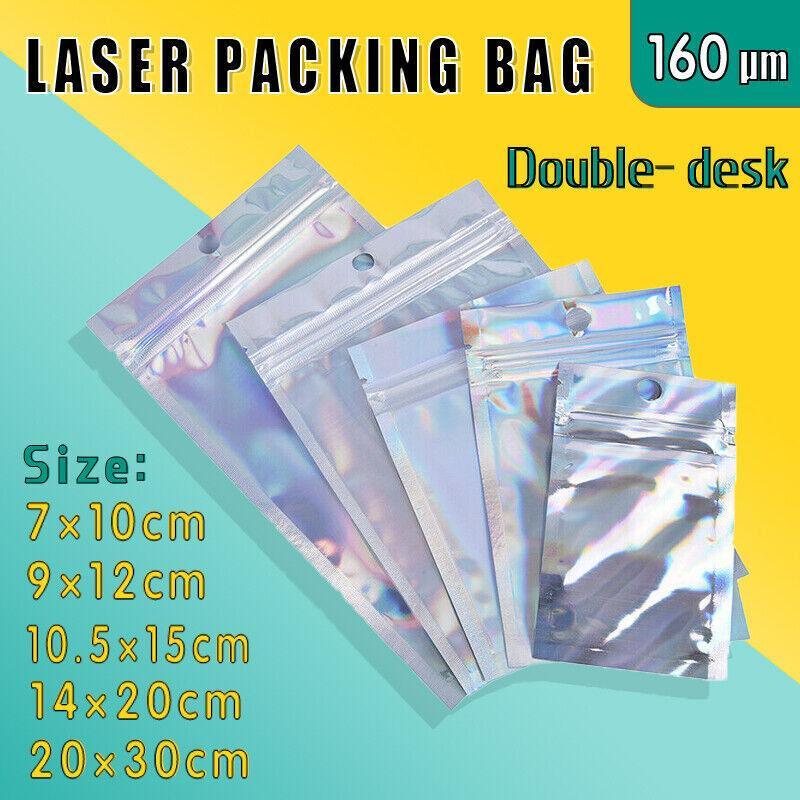 Clothing & Wardrobe Storage: 100/200X Iridescent Zip Bags for Food Storage & Holographic Makeup Pouch - 9*12cm 100PCS