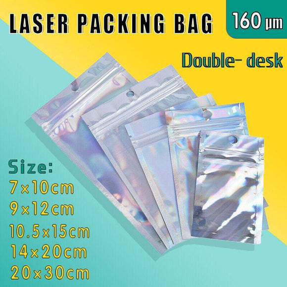 100/200X Iridescent Zip Bags for Food Storage & Holographic Makeup Pouch - 9*12cm 100PCS