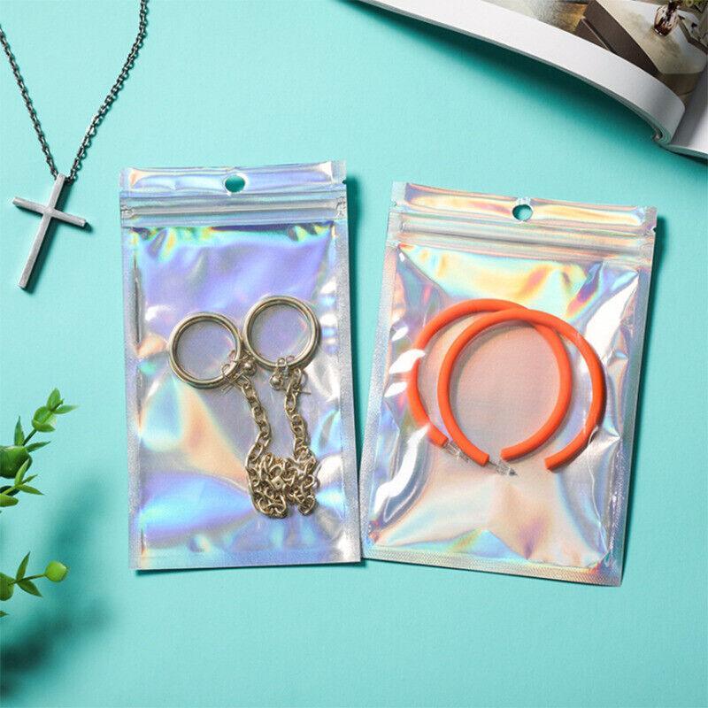 Clothing & Wardrobe Storage: 100/200X Iridescent Zip Bags for Food Storage & Holographic Makeup Pouch - 9*12cm 100PCS