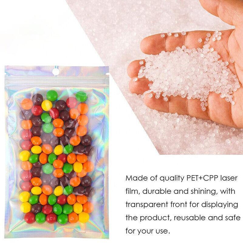 Clothing & Wardrobe Storage: 100/200X Iridescent Zip Bags for Food Storage & Holographic Makeup Pouch - 9*12cm 100PCS