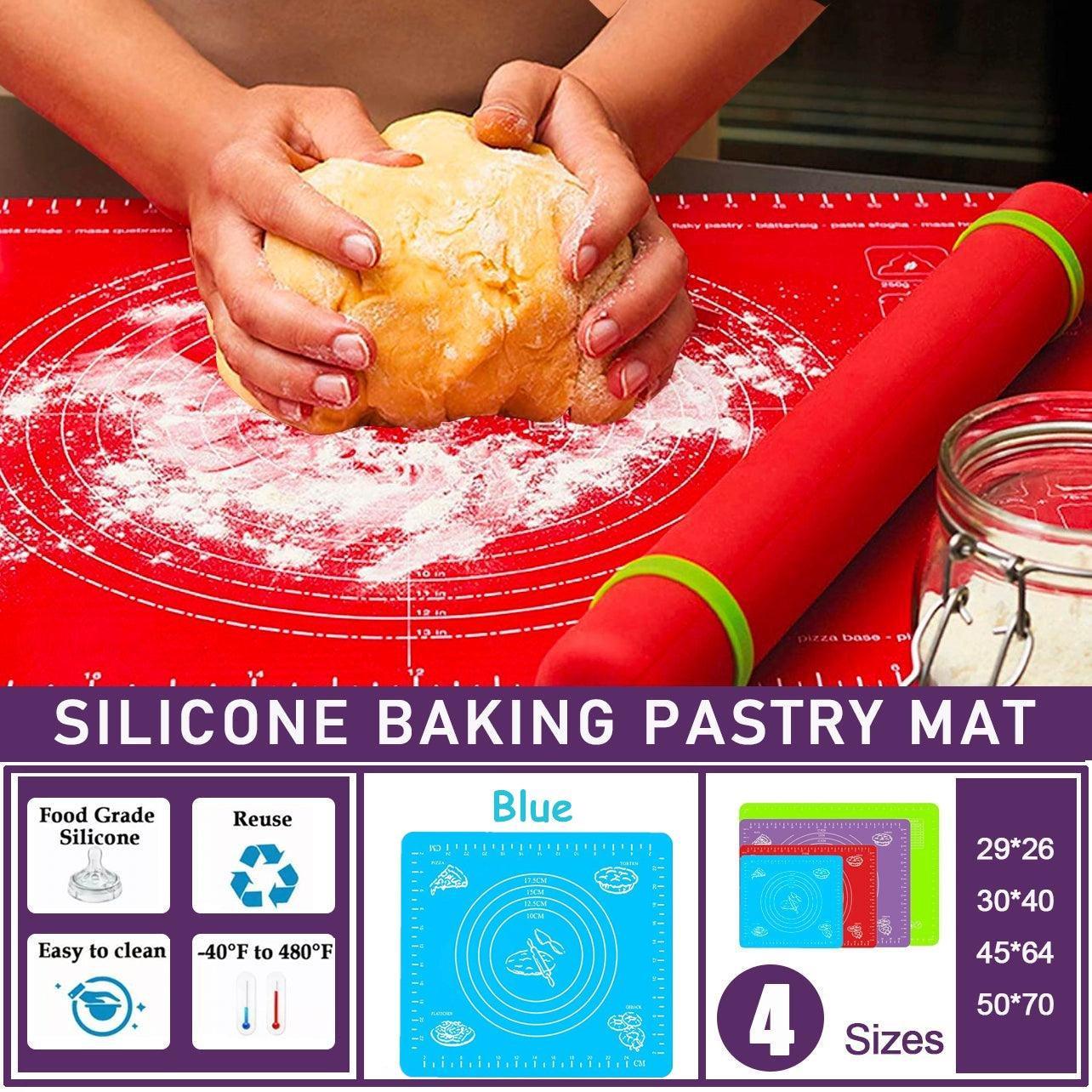 Bakeware & Accessories: Blue Reusable Non-Stick Silicone Rolling Dough Mat Cake Pastry Baking Fondant Sheet - 64*45cm
