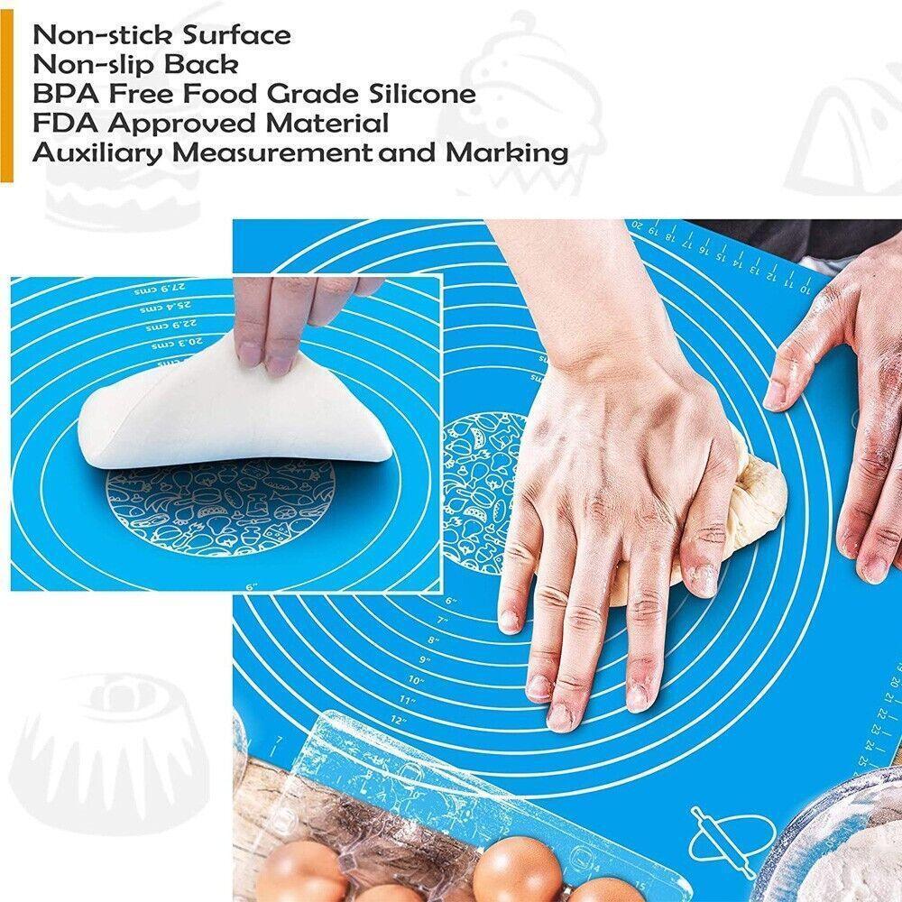 Bakeware & Accessories: Blue Reusable Non-Stick Silicone Rolling Dough Mat Cake Pastry Baking Fondant Sheet - 64*45cm