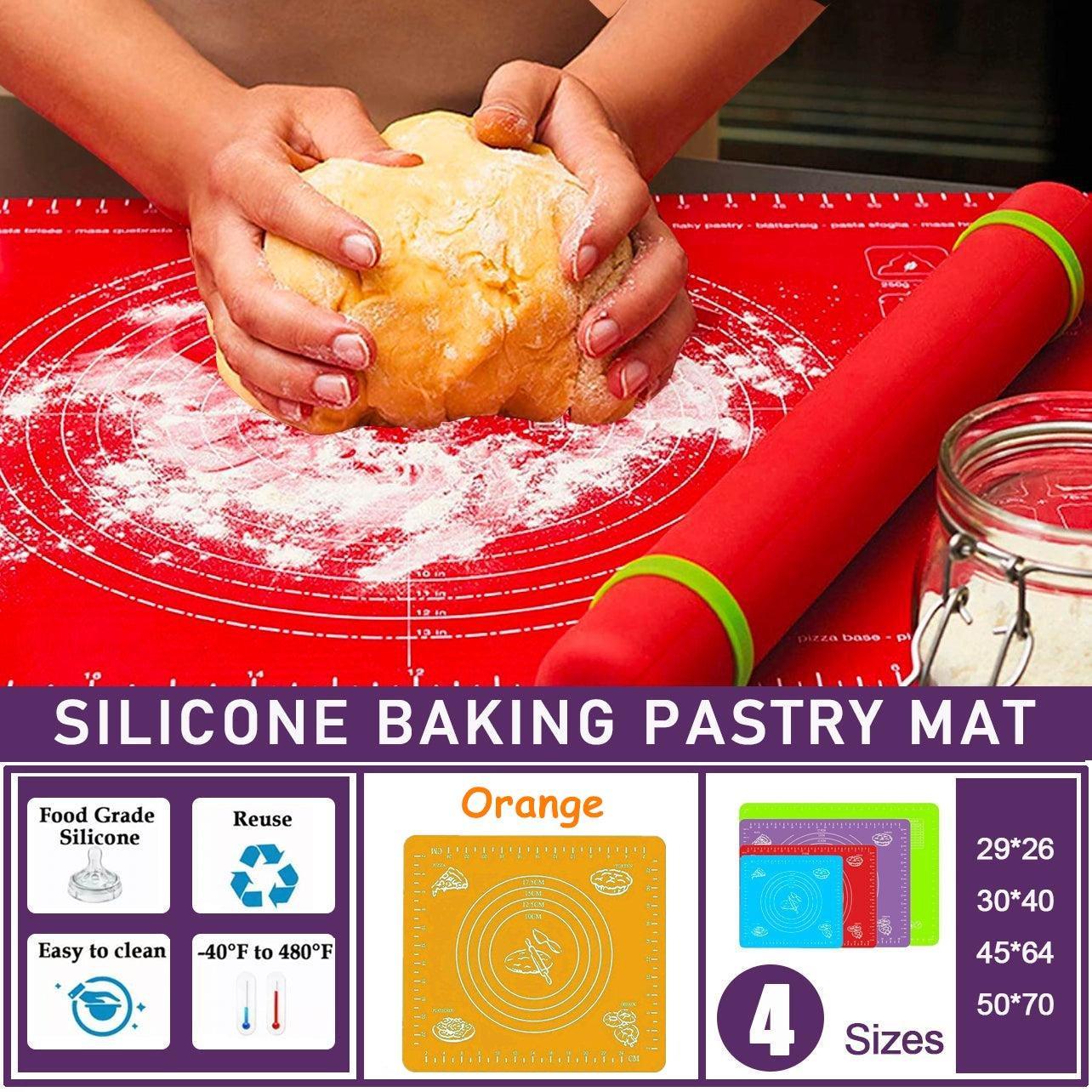 Bakeware & Accessories: Orange Reusable Non-Stick Silicone Rolling Dough Mat Cake Pastry Baking Fondant Sheet - 29*26cm