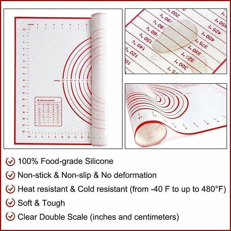 Bakeware & Accessories: Non-Stick Silicone Baking Mat Rolling Cake Dough Scale Pastry Clay Fondant Sheet - Red 60*60cm