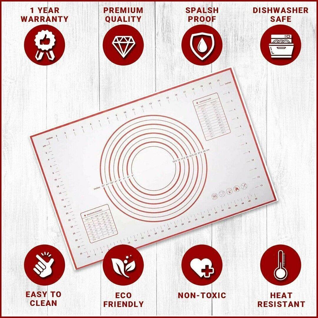 Bakeware & Accessories: Non-Stick Silicone Baking Mat Rolling Cake Dough Scale Pastry Clay Fondant Sheet - Red 60*60cm