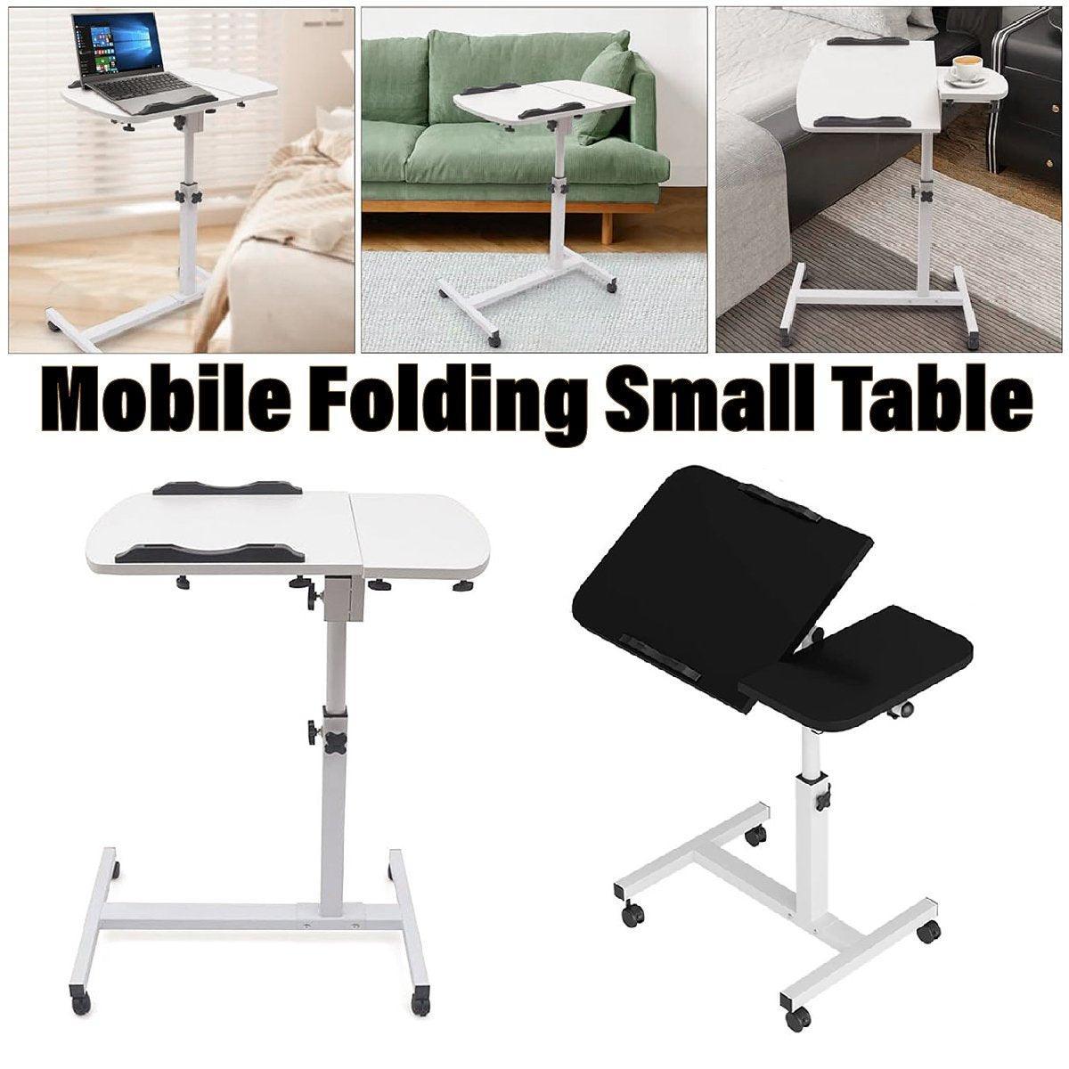 Laptop Stands: Adjustable Folding Computer Desk Stand Floor-Standing Movable Bedside Table - White