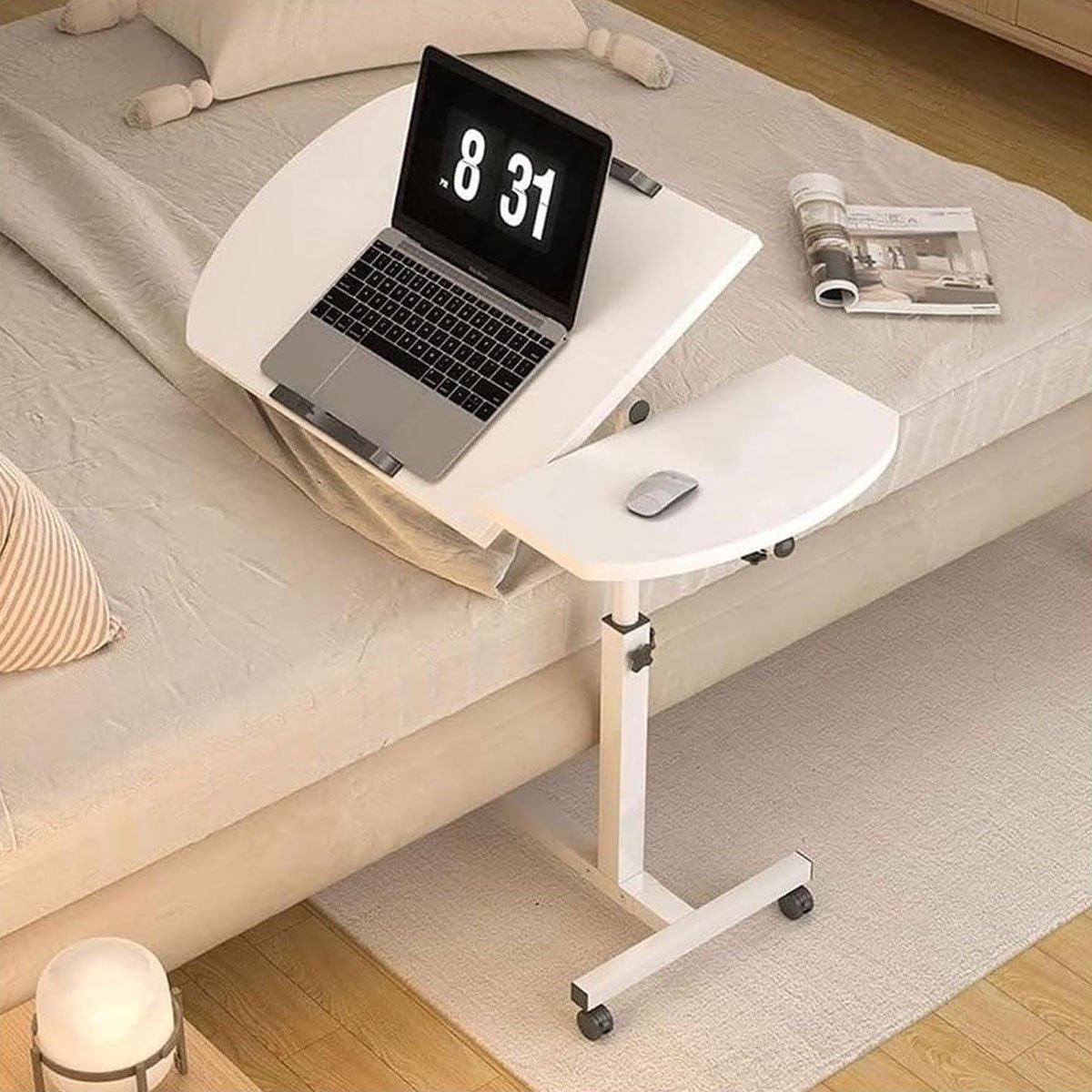 Laptop Stands: Adjustable Folding Computer Desk Stand Floor-Standing Movable Bedside Table - White