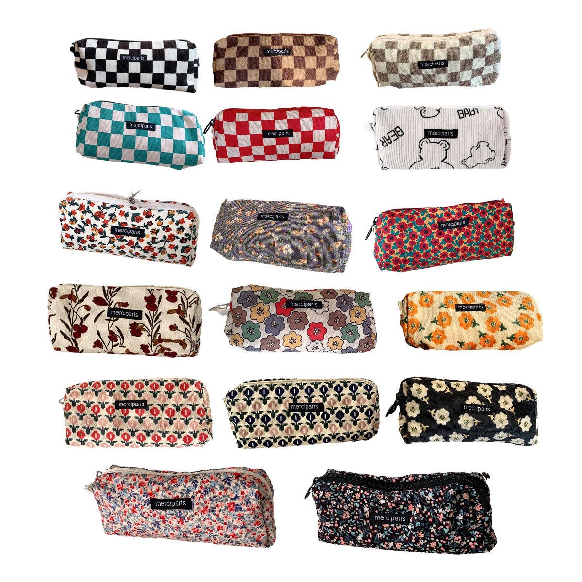 Cosmetic & Toiletry Bags: Large Capacity Pencil Case Organiser Bag Stationery Holder School Travel Pouch - Cartoon Flowers
