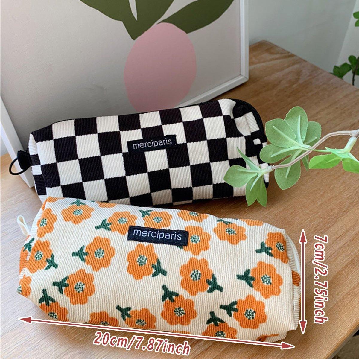 Cosmetic & Toiletry Bags: Large Capacity Pencil Case Organiser Bag Stationery Holder School Travel Pouch - Cartoon Flowers