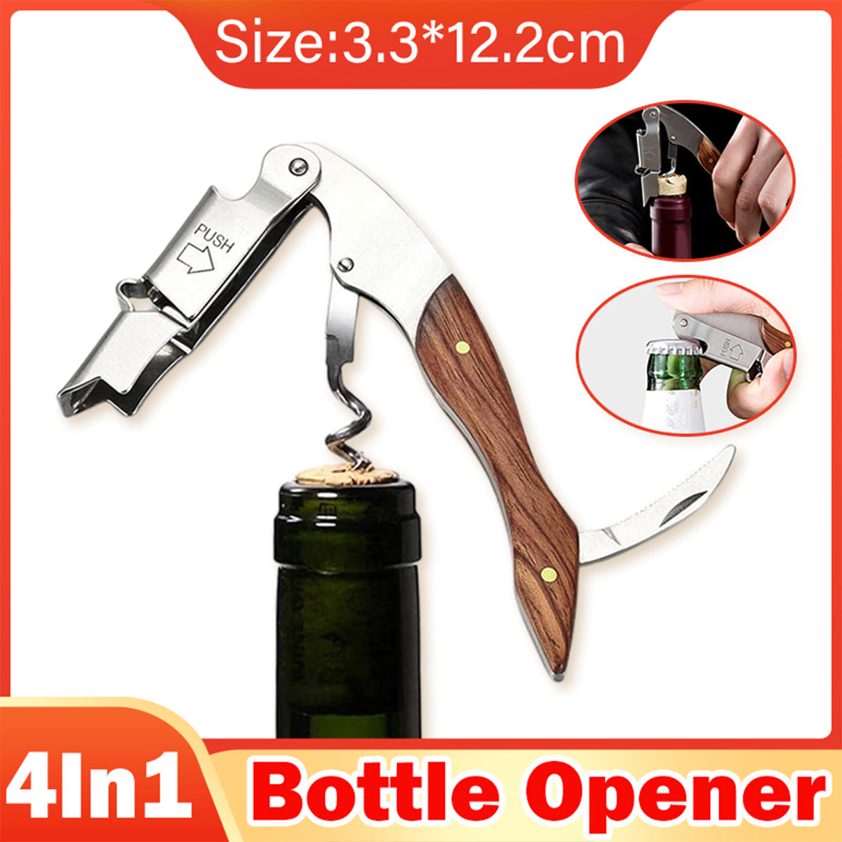 Drinkware: Multi Functional Wine Opener 4 In 1 Bottle Corkscrew Opener Wine Bar Tool Kit