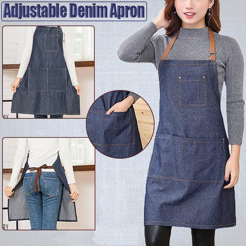 Aprons: Adjustable Denim Apron Pocket Hanging Neck Cooking Kitchen Baking Bar Cafe Chefs