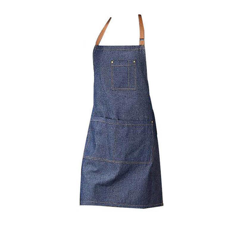 Aprons: Adjustable Denim Apron Pocket Hanging Neck Cooking Kitchen Baking Bar Cafe Chefs