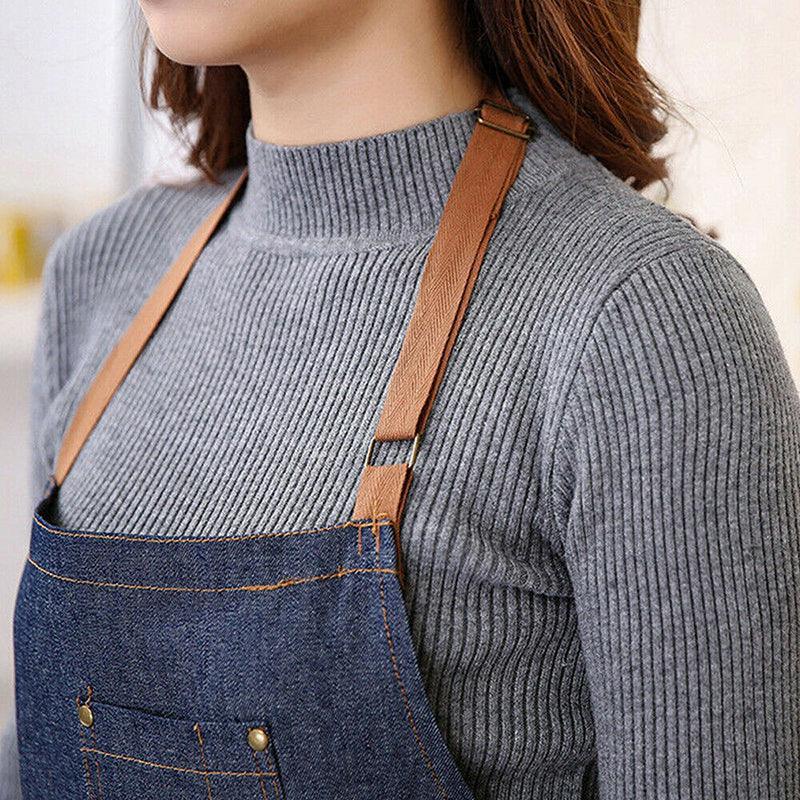Aprons: Adjustable Denim Apron Pocket Hanging Neck Cooking Kitchen Baking Bar Cafe Chefs