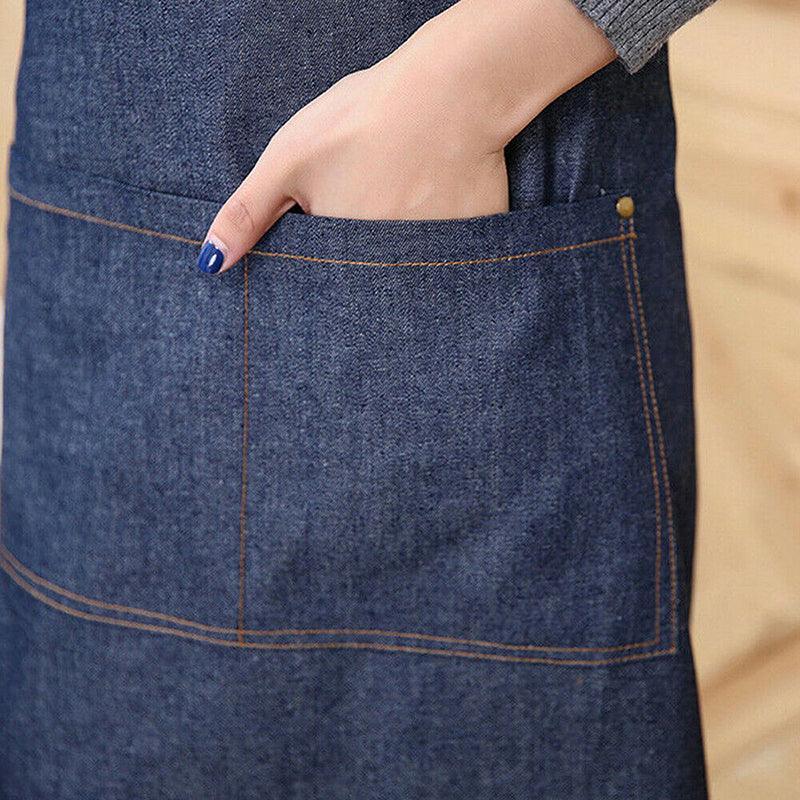Aprons: Adjustable Denim Apron Pocket Hanging Neck Cooking Kitchen Baking Bar Cafe Chefs
