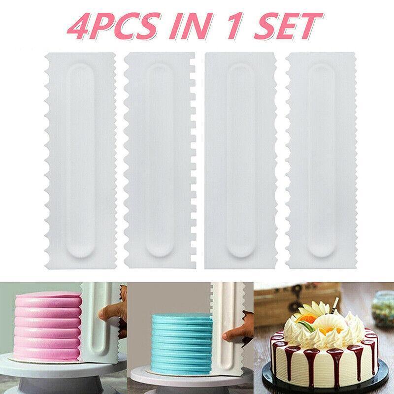 Bakeware & Accessories: 4Pcs Cake Decorating Icing Smoother Edge Frosting Scraper Comb Pastry Spatulas