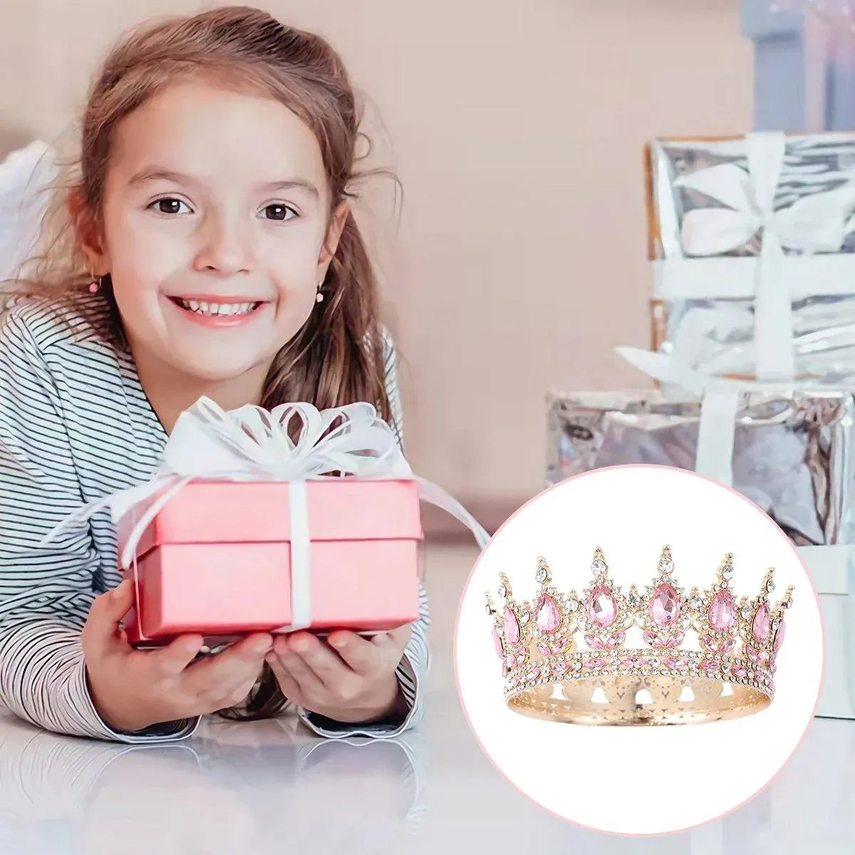Pink Tiara Crown for Bride Wedding Birthday Bar Mitzvah Party Accessories