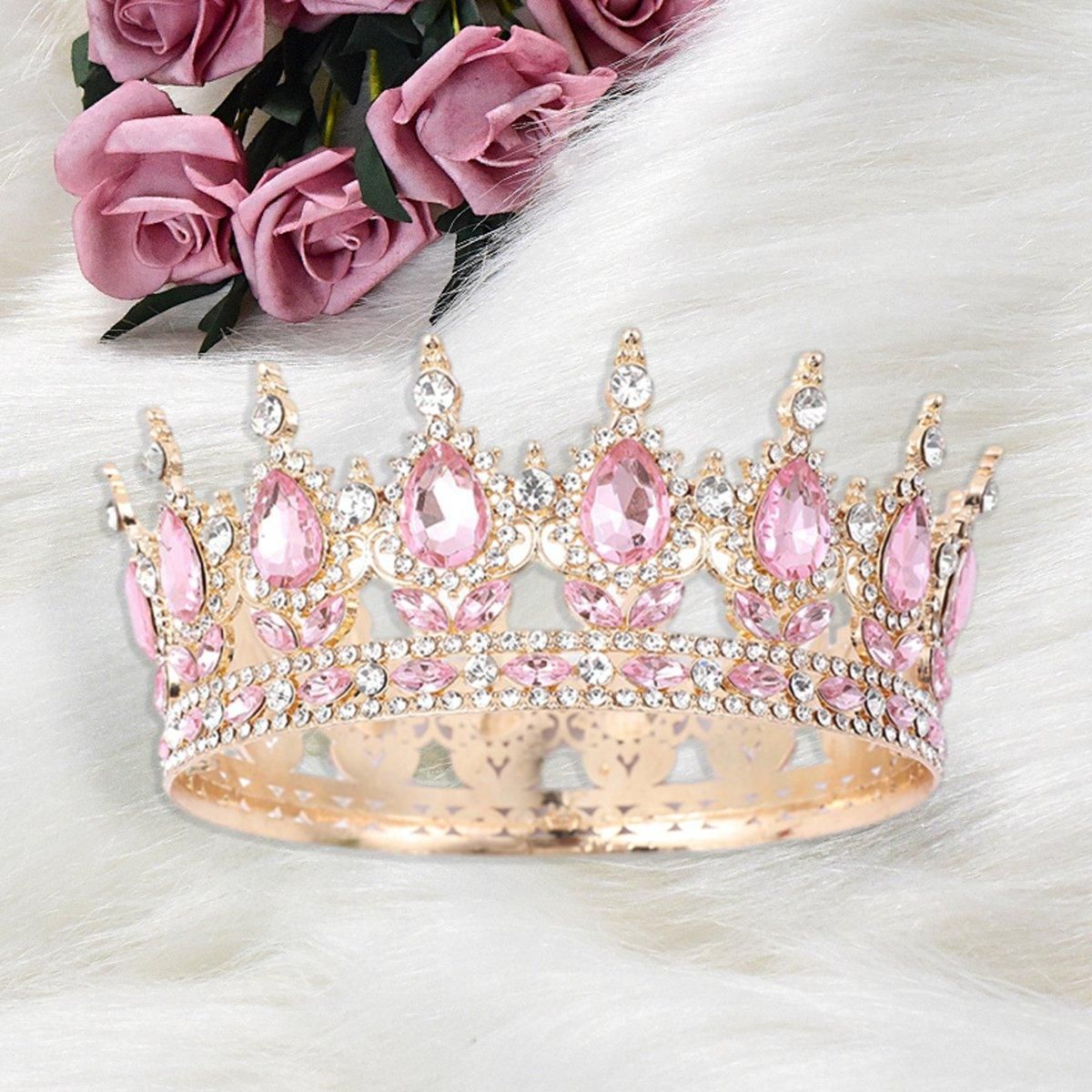 Pink Tiara Crown for Bride Wedding Birthday Bar Mitzvah Party Accessories