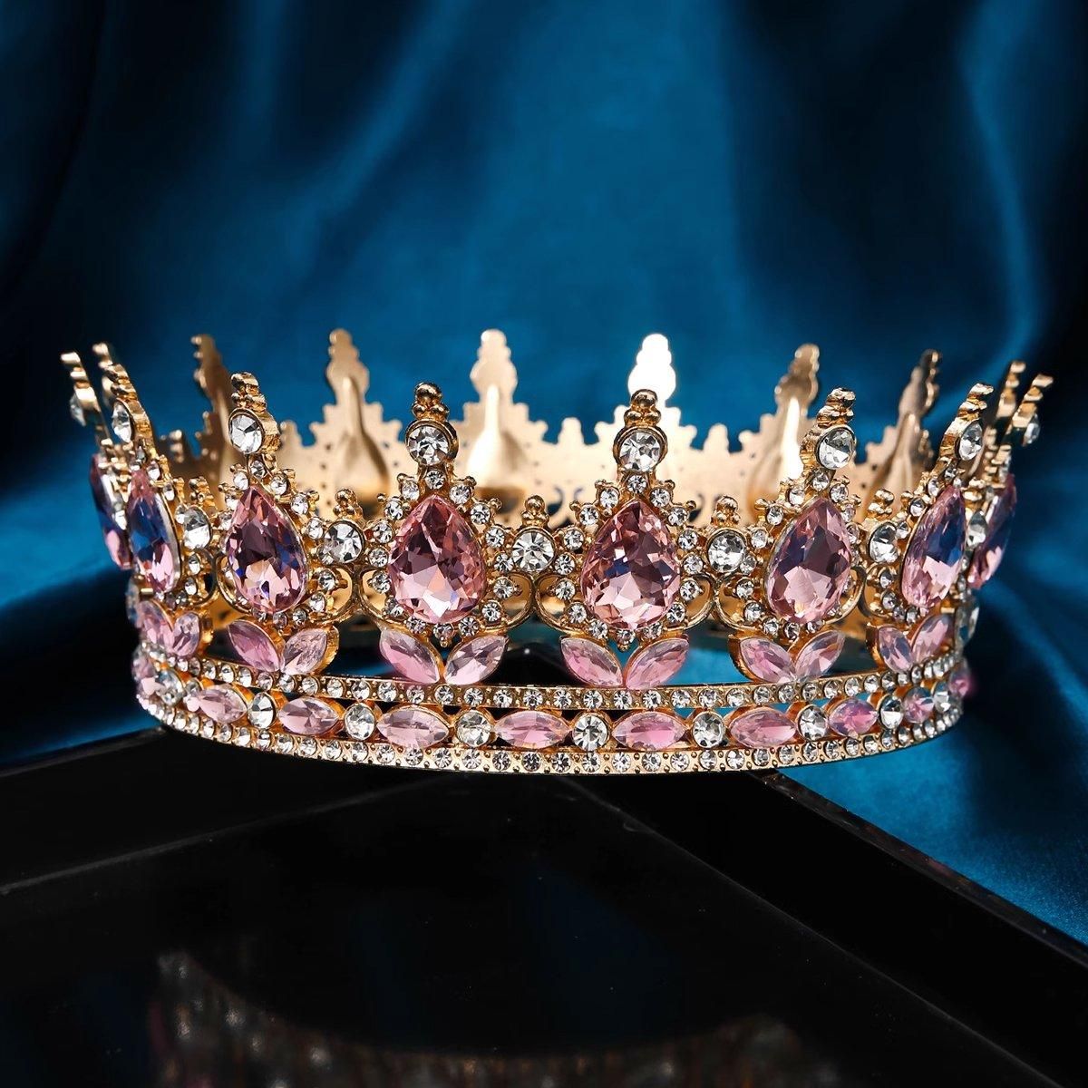 Pink Tiara Crown for Bride Wedding Birthday Bar Mitzvah Party Accessories