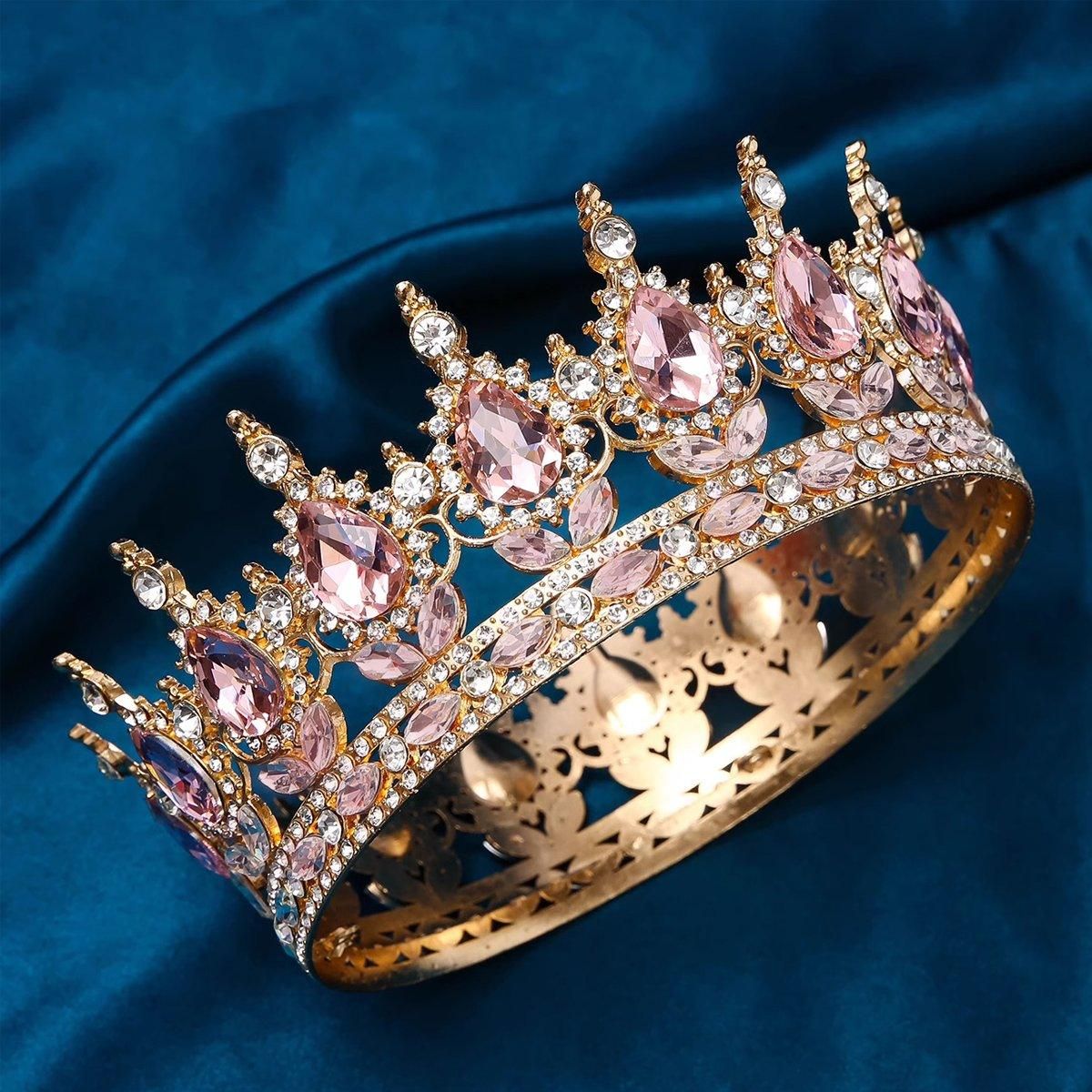 Pink Tiara Crown for Bride Wedding Birthday Bar Mitzvah Party Accessories
