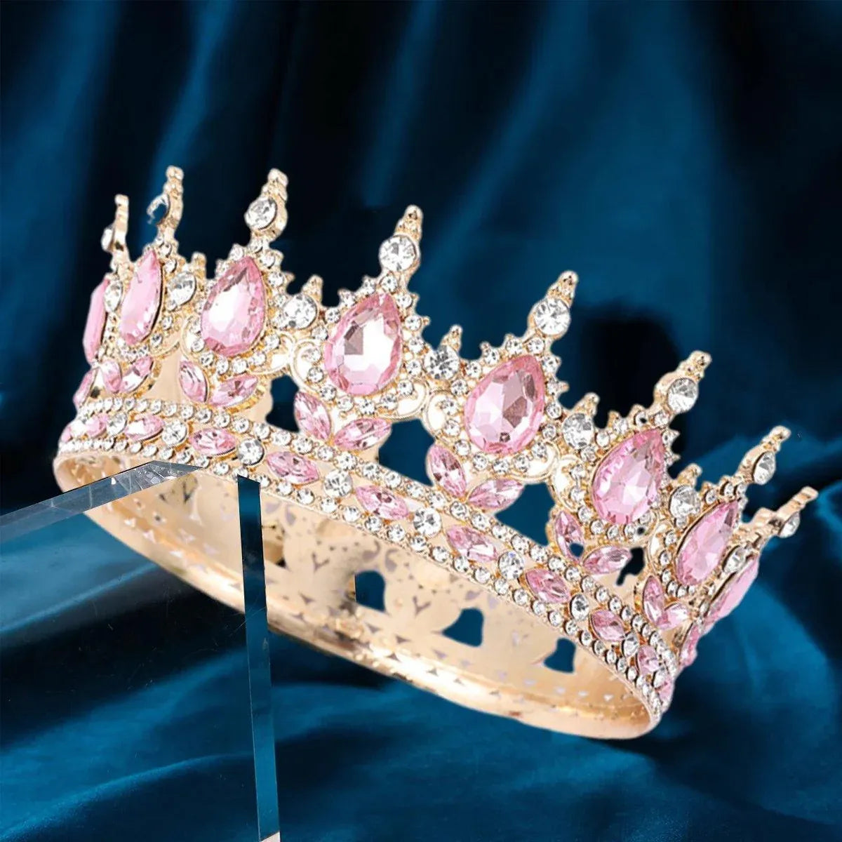 Pink Tiara Crown for Bride Wedding Birthday Bar Mitzvah Party Accessories