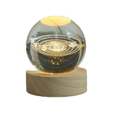 3D Crystal Solar System Ball with LED Light and Wooden Base 80mm Gift Decor