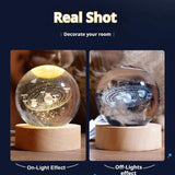 3D Crystal Solar System Ball with LED Light and Wooden Base 80mm Gift Decor