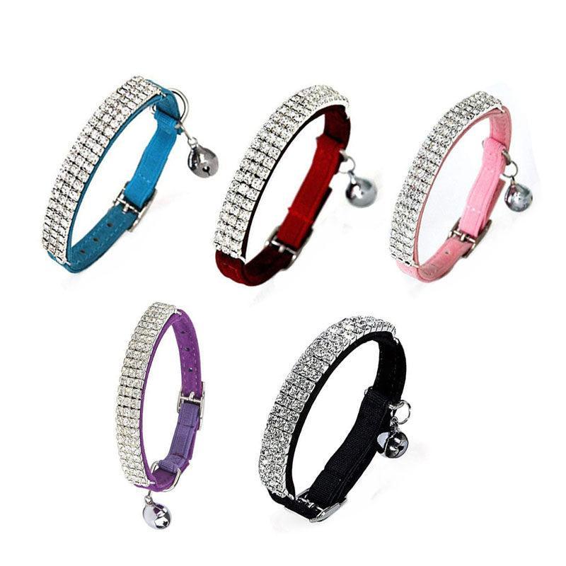 Pet Grooming Supplies: Suede Adjustable Pet Collar with Rhinestone for Cat Puppy 5 Colours Quick Release - Red