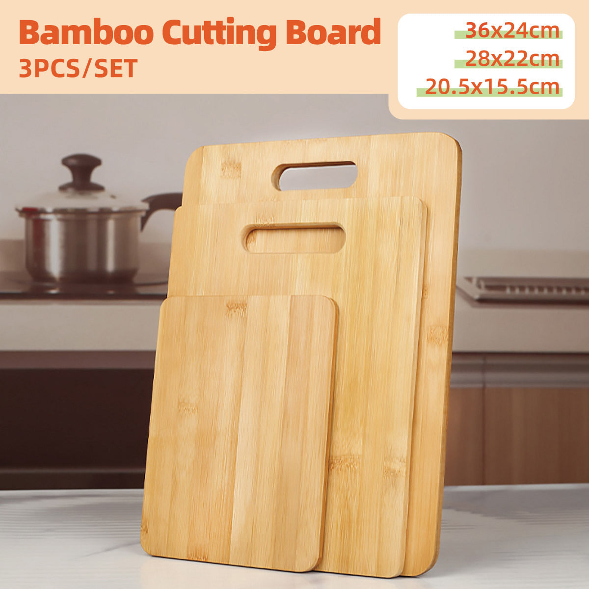 Kitchen Utensils: Household Cutting Board Set 3PCS Square Wooden Kitchen Chopping Boards For Food