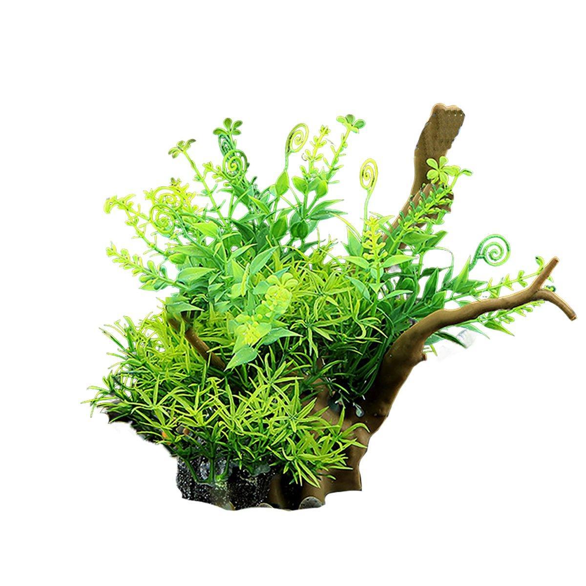 Aquarium Landscaping Decoration Artificial Wood and Plants Fish Tank Ornament - CM1901-Green