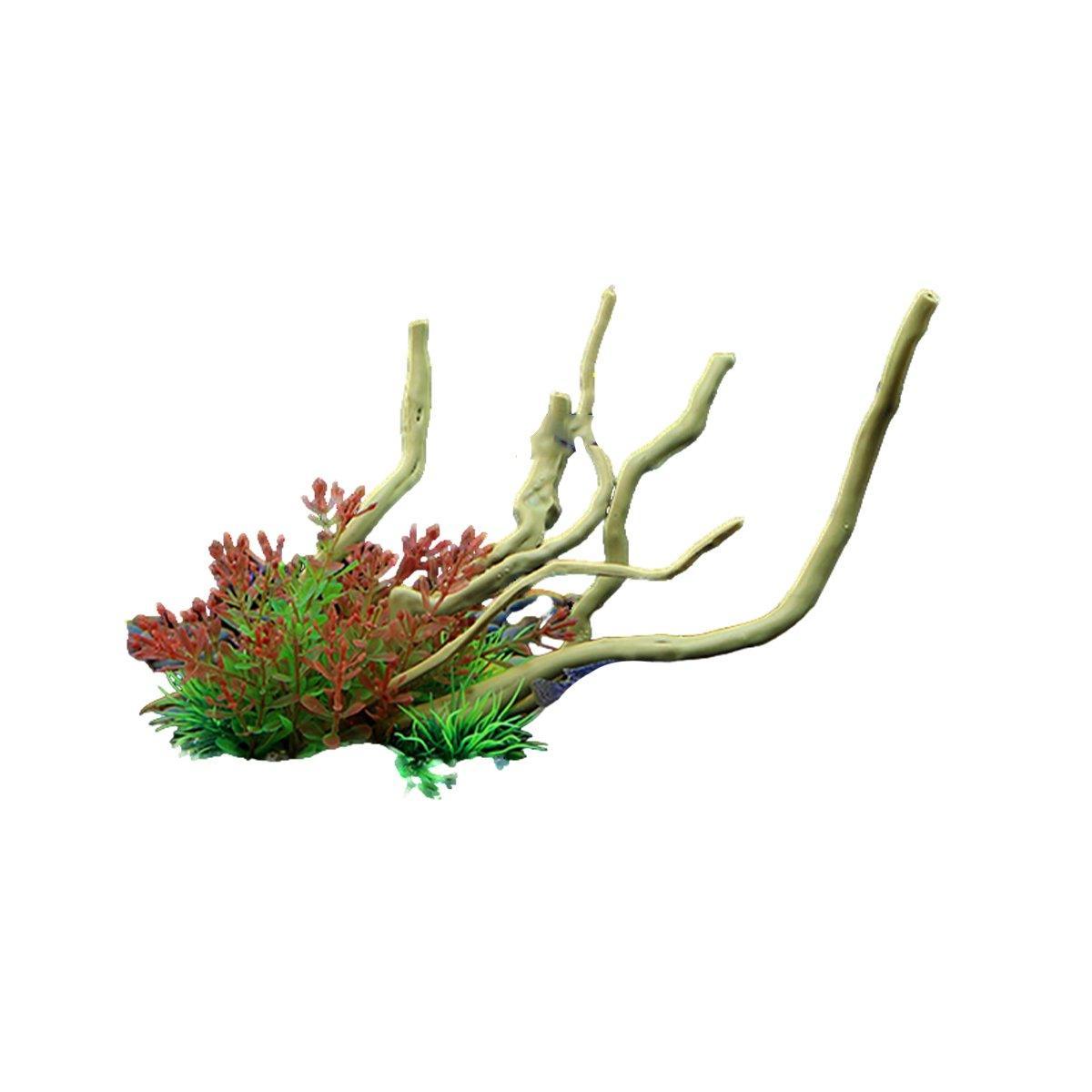 Aquarium Landscaping Decoration Artificial Wood and Plants Fish Tank Ornament - CM1901-Green