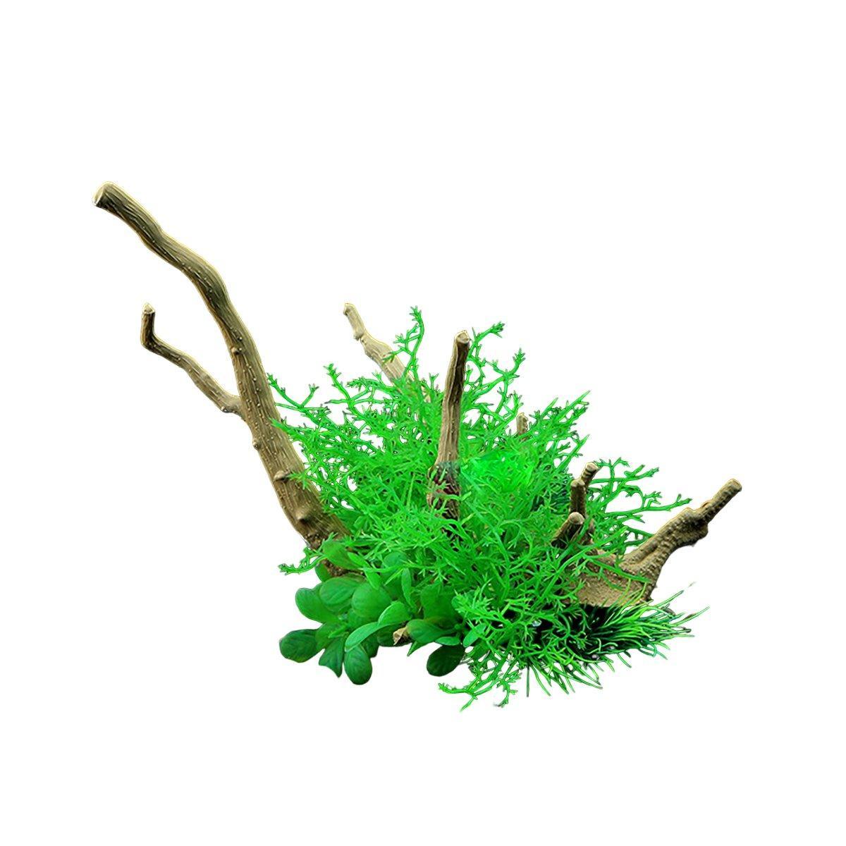 Aquarium Landscaping Decoration Artificial Wood and Plants Fish Tank Ornament - CM1901-Green