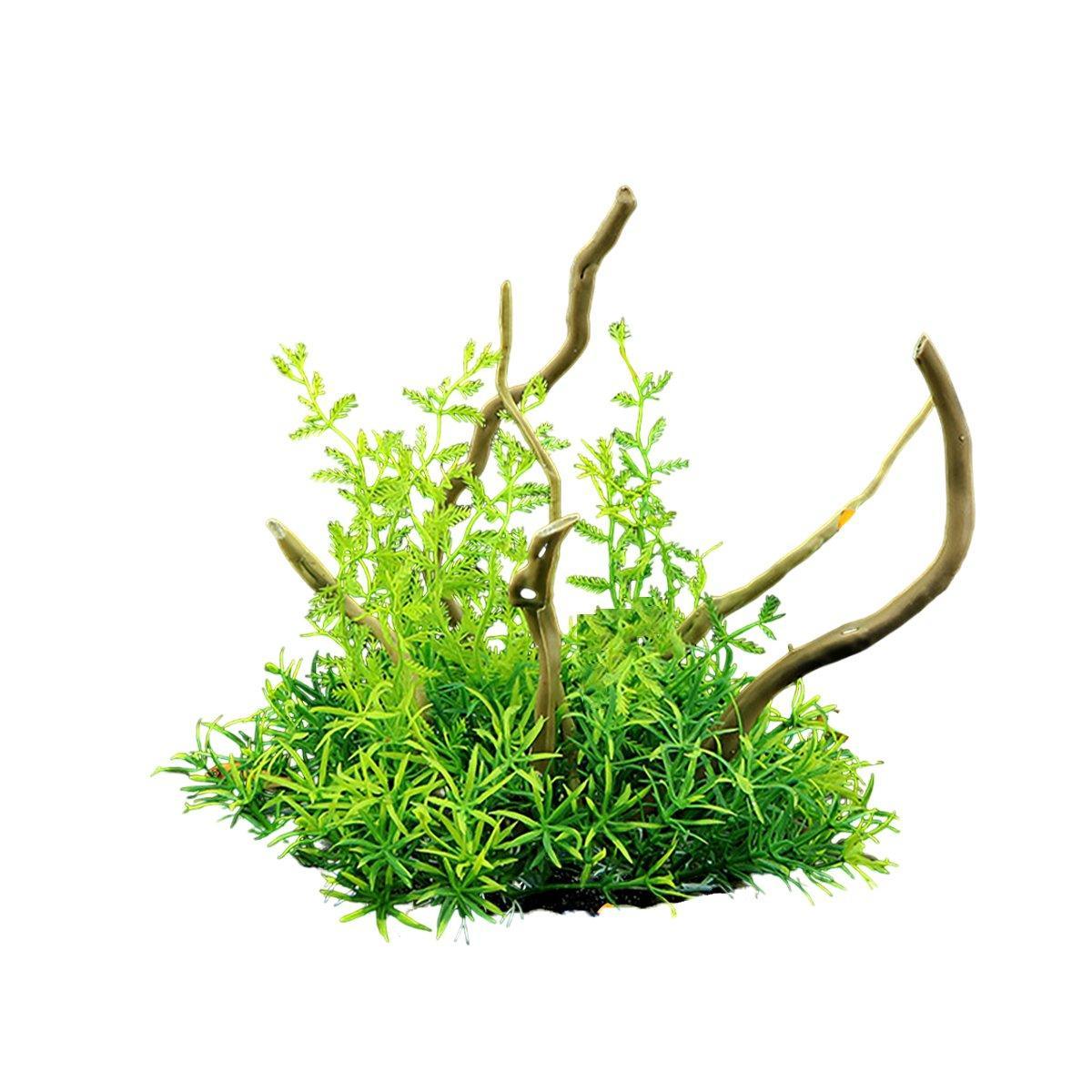 Aquarium Landscaping Decoration Artificial Wood and Plants Fish Tank Ornament - CM2401-Green