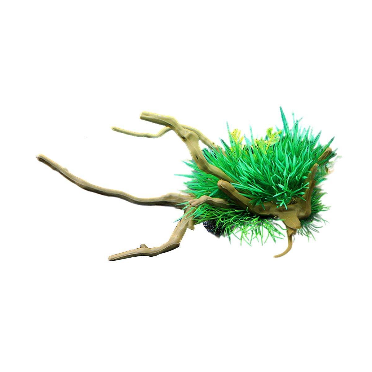 Aquarium Landscaping Decoration Artificial Wood and Plants Fish Tank Ornament - CM2401-Green