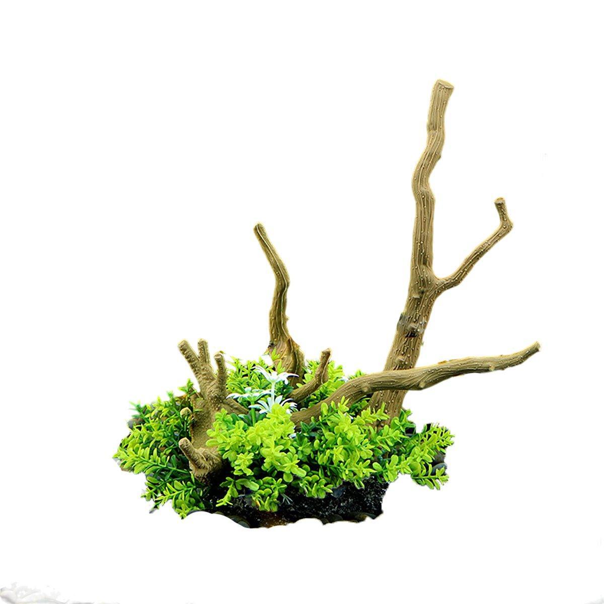 Aquarium Landscaping Decoration Artificial Wood and Plants Fish Tank Ornament - CM2503-Green