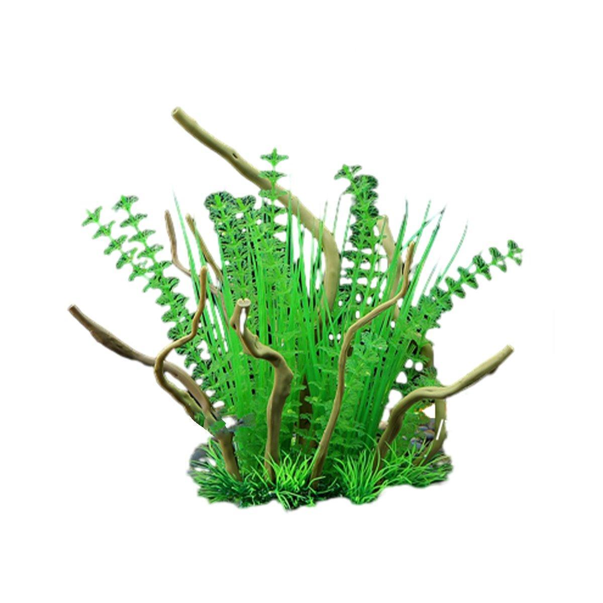 Aquarium Decor: Aquarium Landscaping Decoration Artificial Wood and Plants Fish Tank Ornament - CM3901-Green