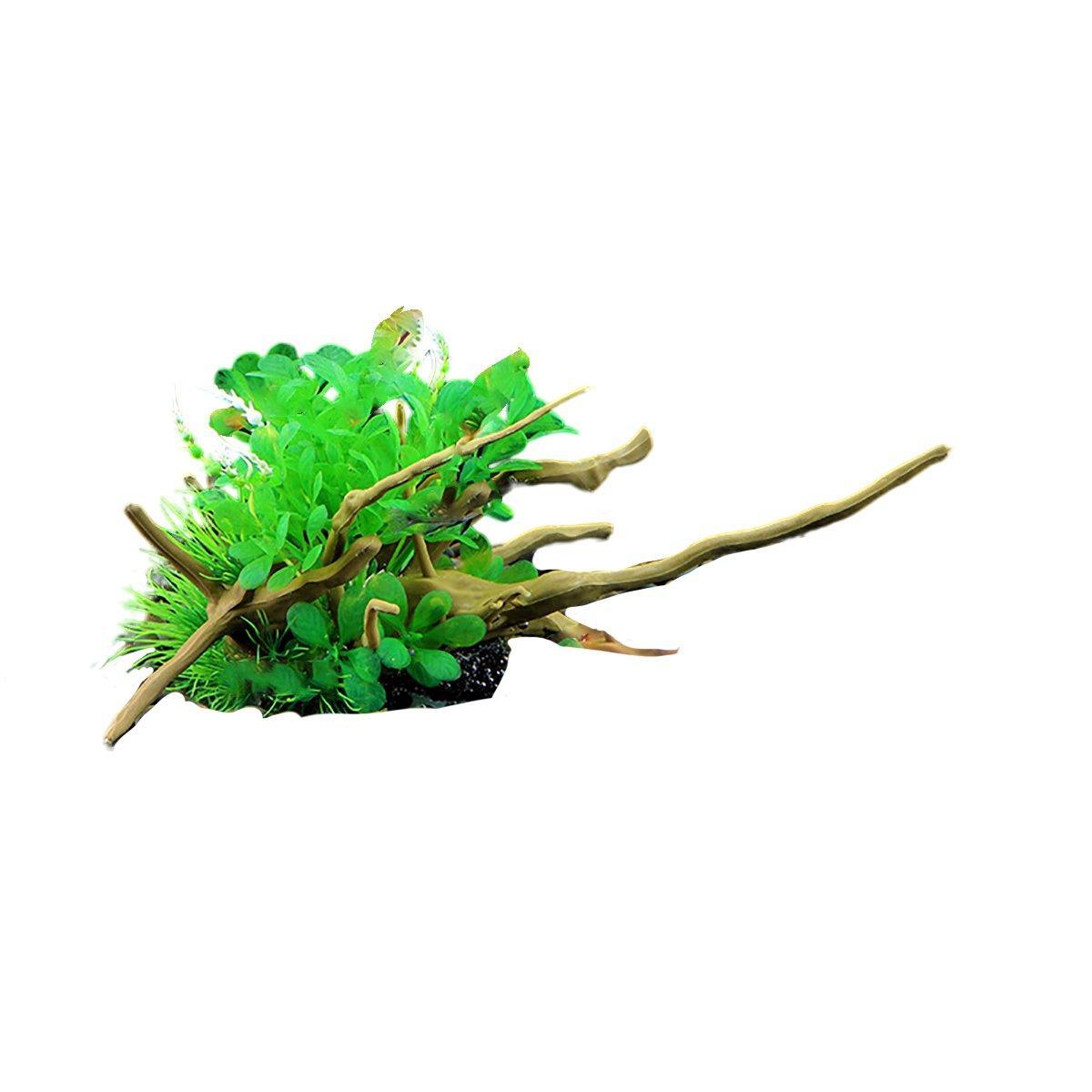 Aquarium Decor: Aquarium Landscaping Decoration Artificial Wood and Plants Fish Tank Ornament - CM3901-Green