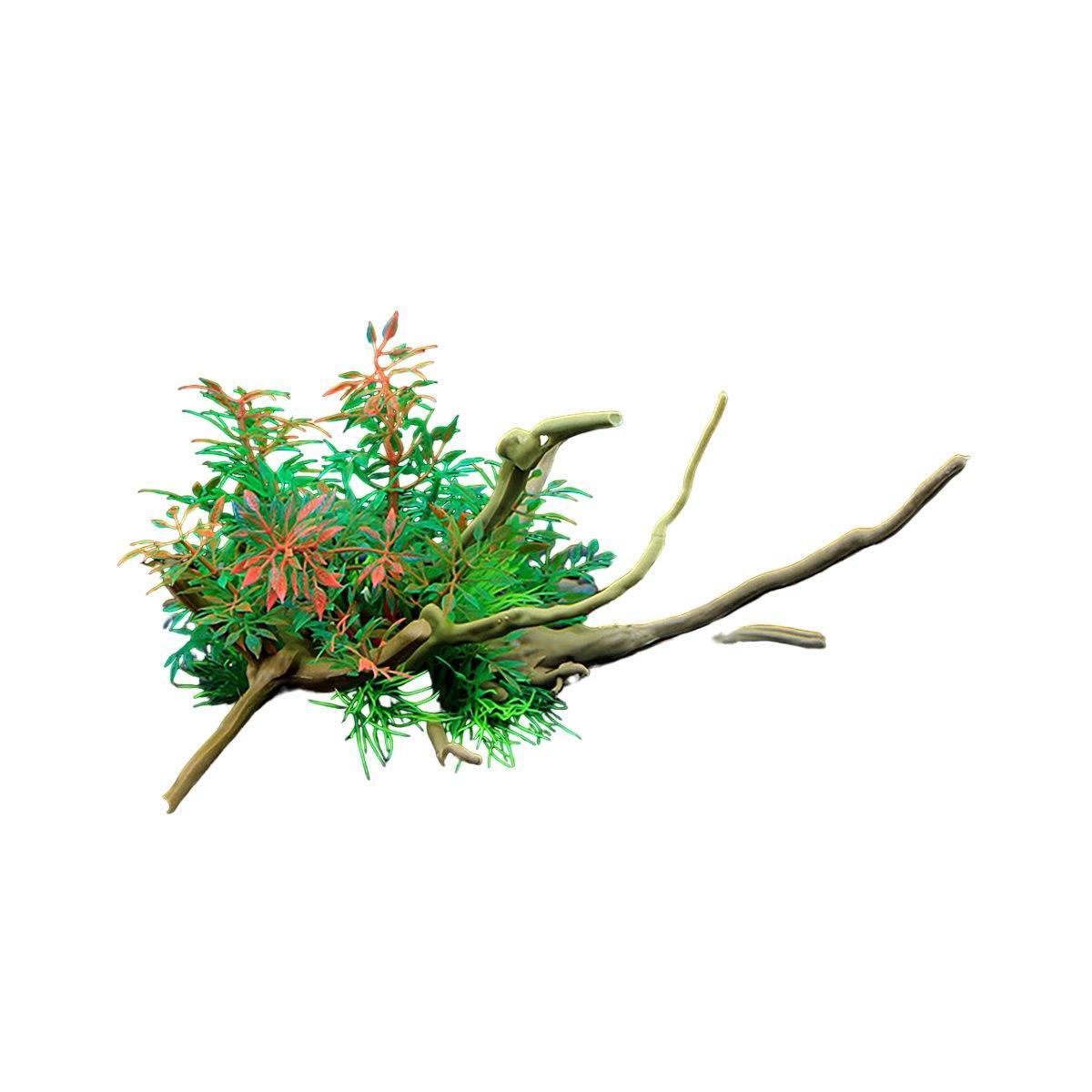 Aquarium Decor: Aquarium Landscaping Decoration Artificial Wood and Plants Fish Tank Ornament - CM3901-Green