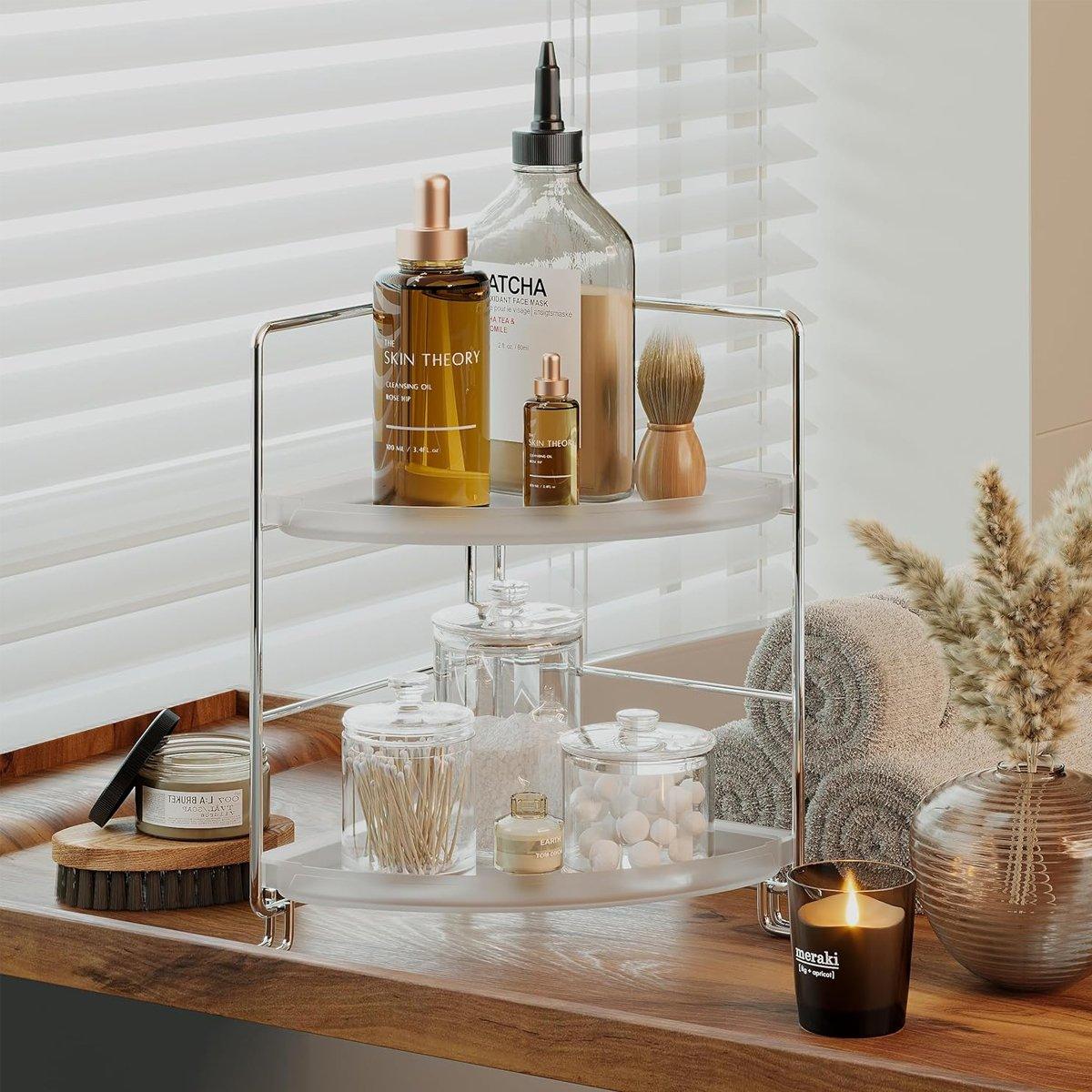Utility Trolleys: 2 Tier Countertop Shelf Organizer Storage Rack for Kitchen Bathroom and Office