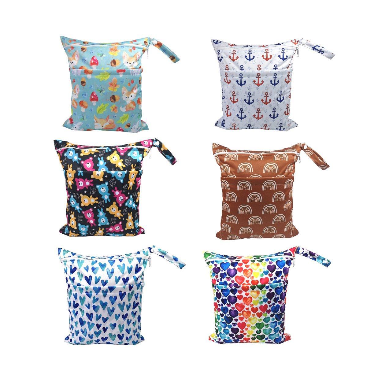 2PCS Cartoon Printed Diaper Bag Double Zipper Washable Storage Organizer - Blue Heart