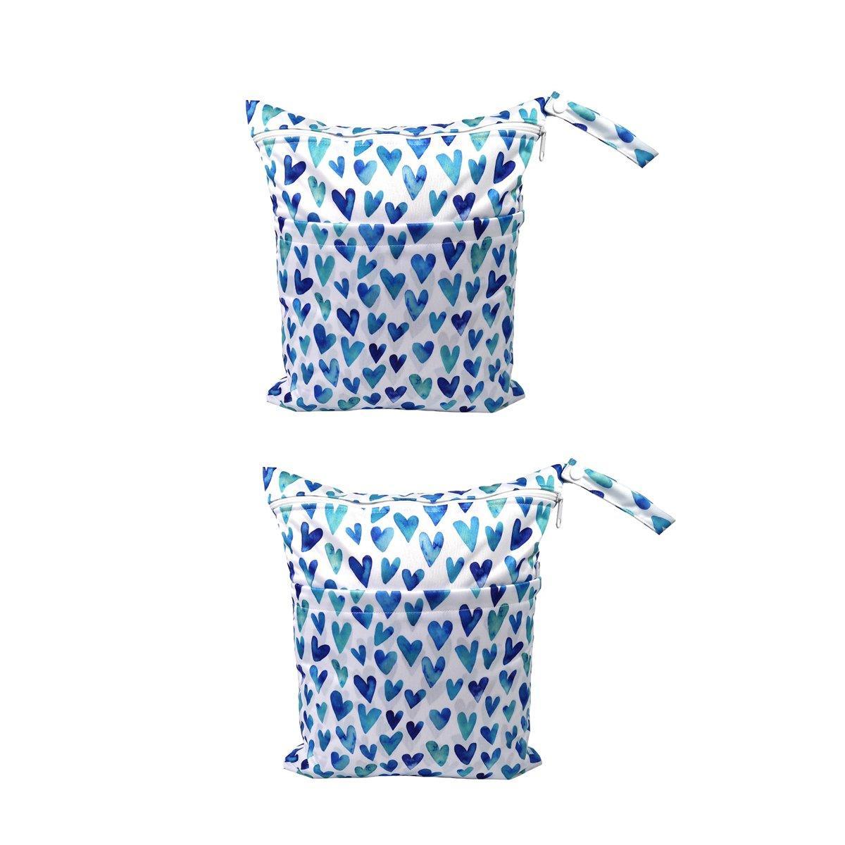2PCS Cartoon Printed Diaper Bag Double Zipper Washable Storage Organizer - Blue Heart
