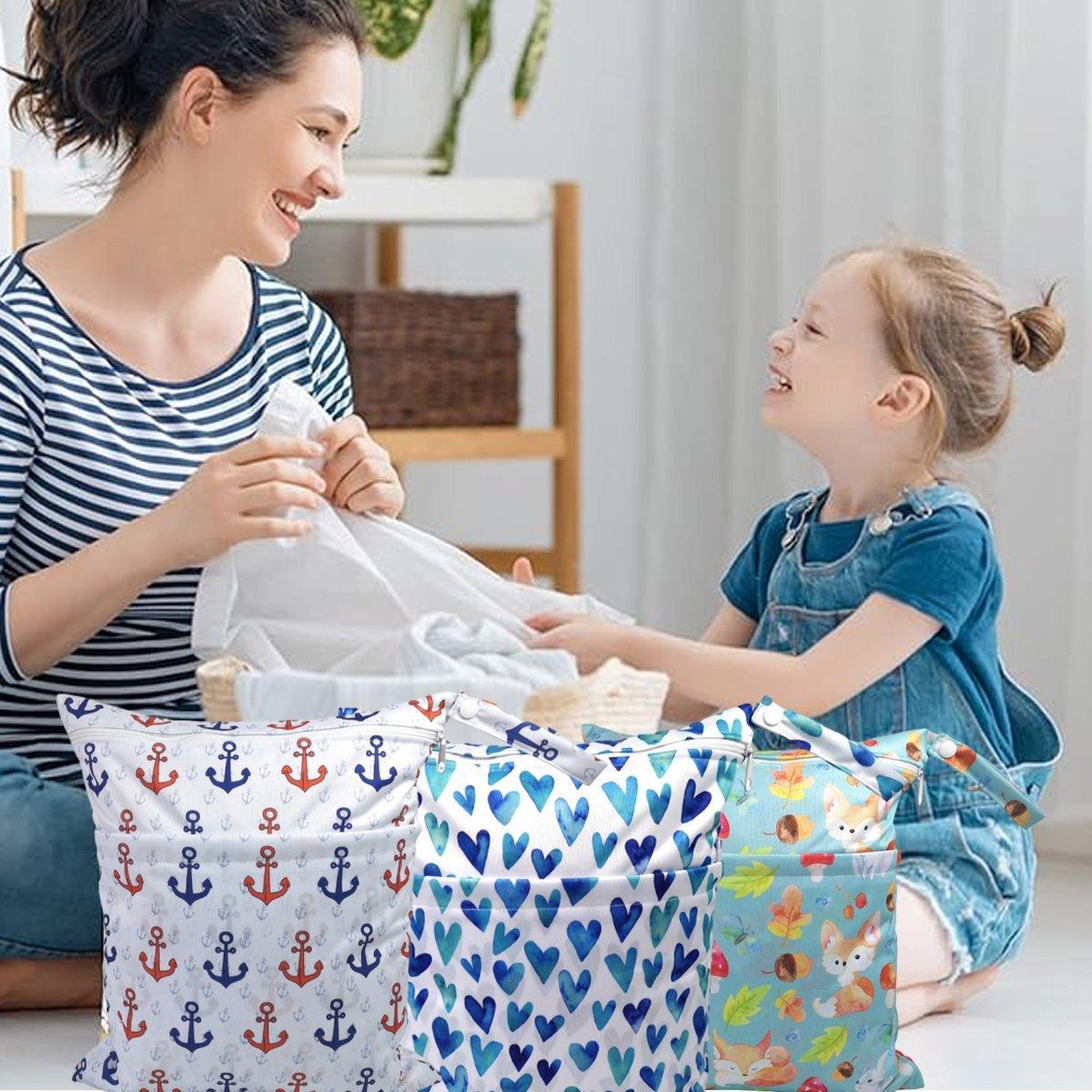 2PCS Cartoon Printed Diaper Bag Double Zipper Washable Storage Organizer - Fox Cone