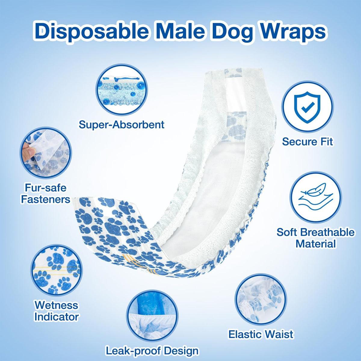 Pet Cleaning Supplies: Male Disposable Dog Diapers Leakproof Breathable with Colour Indicator - XS 14-33cm