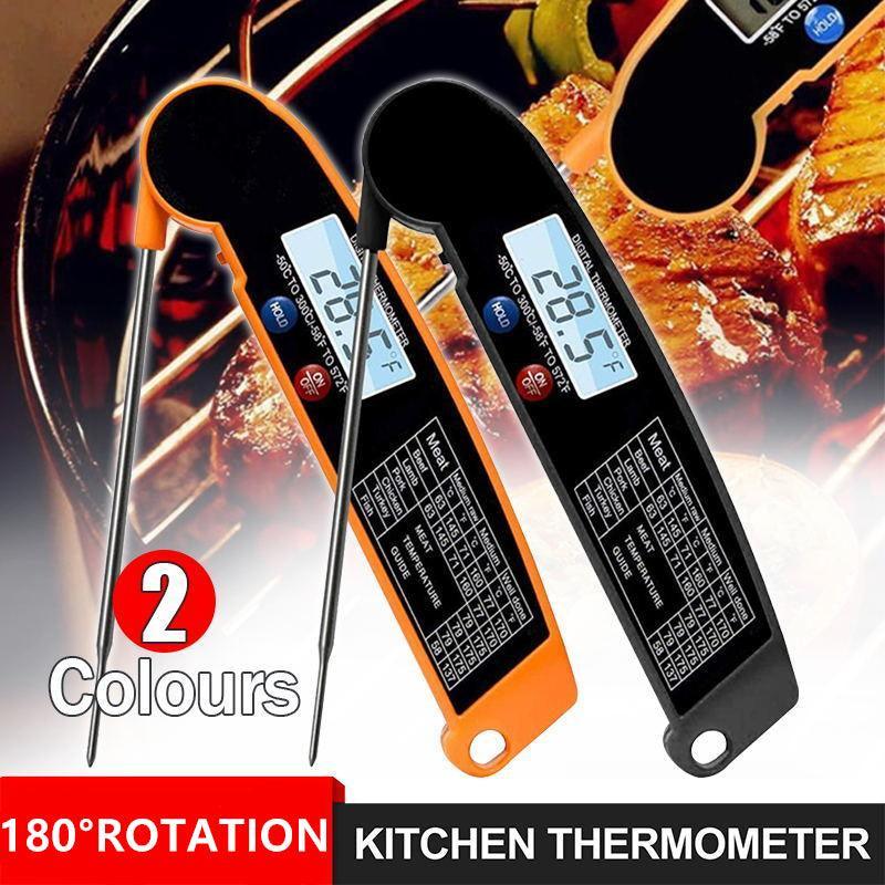 BBQ Tools: Foldable Digital Thermometer Probe Temperature Kitchen Cooking Food Bbq Meat Jam - Black