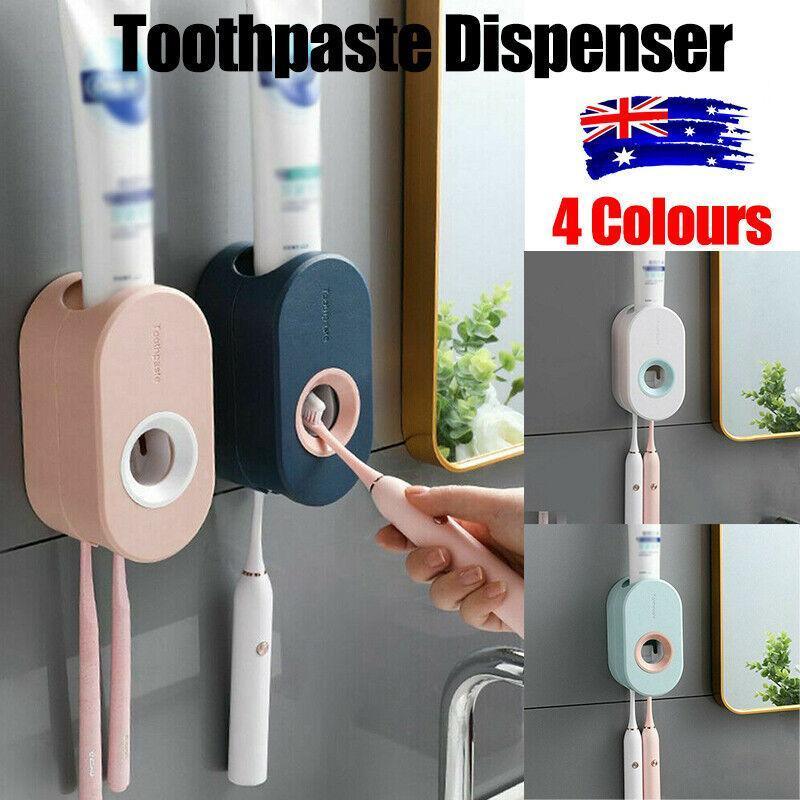 Oral Care: Automatic Toothpaste Dispenser Bathroom Wall-Mounted Rack Toothbrush Holder - Pink