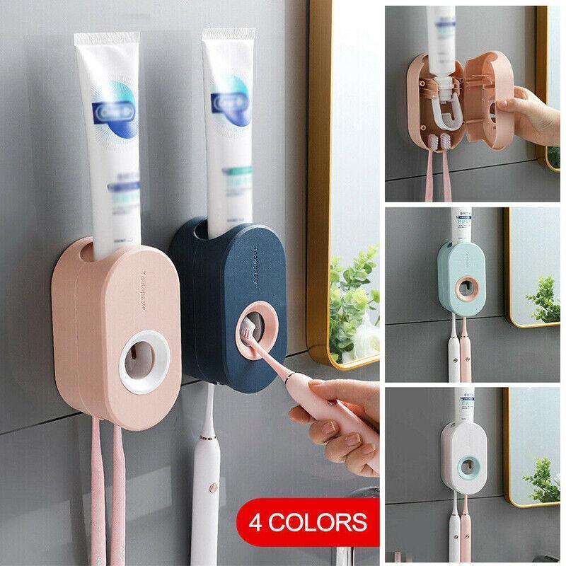 Oral Care: Automatic Toothpaste Dispenser Bathroom Wall-Mounted Rack Toothbrush Holder - Pink