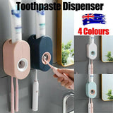 Oral Care: Automatic Toothpaste Dispenser Bathroom Wall-Mounted Rack Toothbrush Holder - White