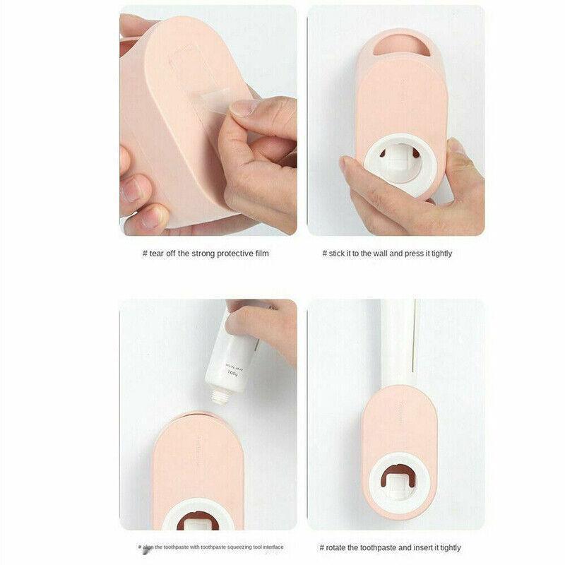 Oral Care: Automatic Toothpaste Dispenser Bathroom Wall-Mounted Rack Toothbrush Holder - White