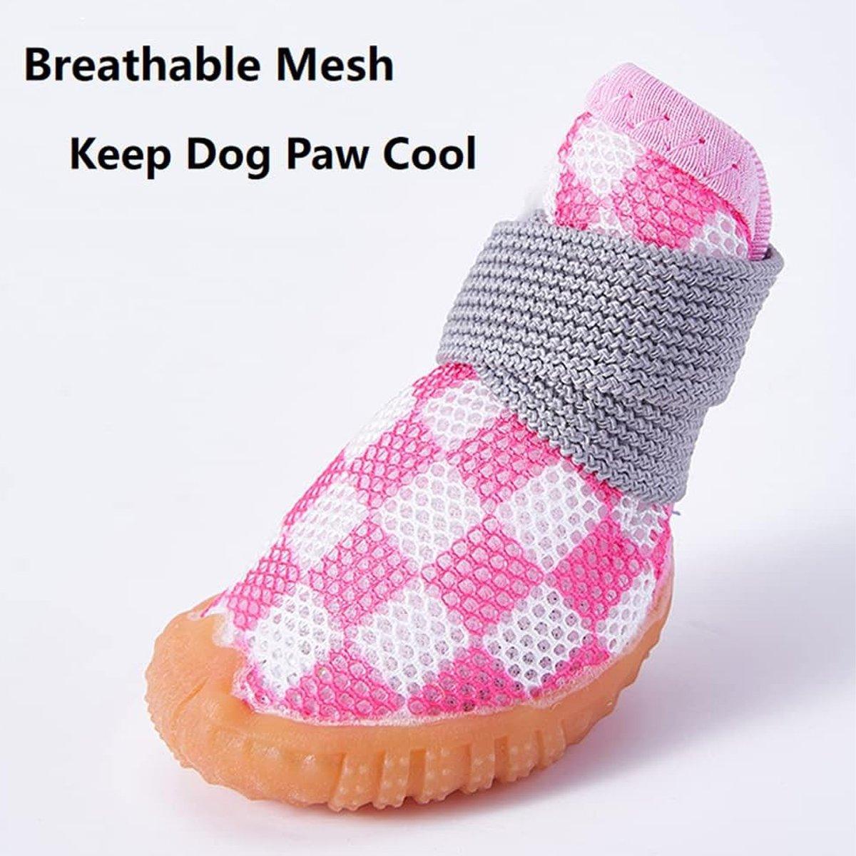 4pcs Breathable Mesh Dog Shoes Small Pets Puppy Paw Protection Summer Boots - Green-1
