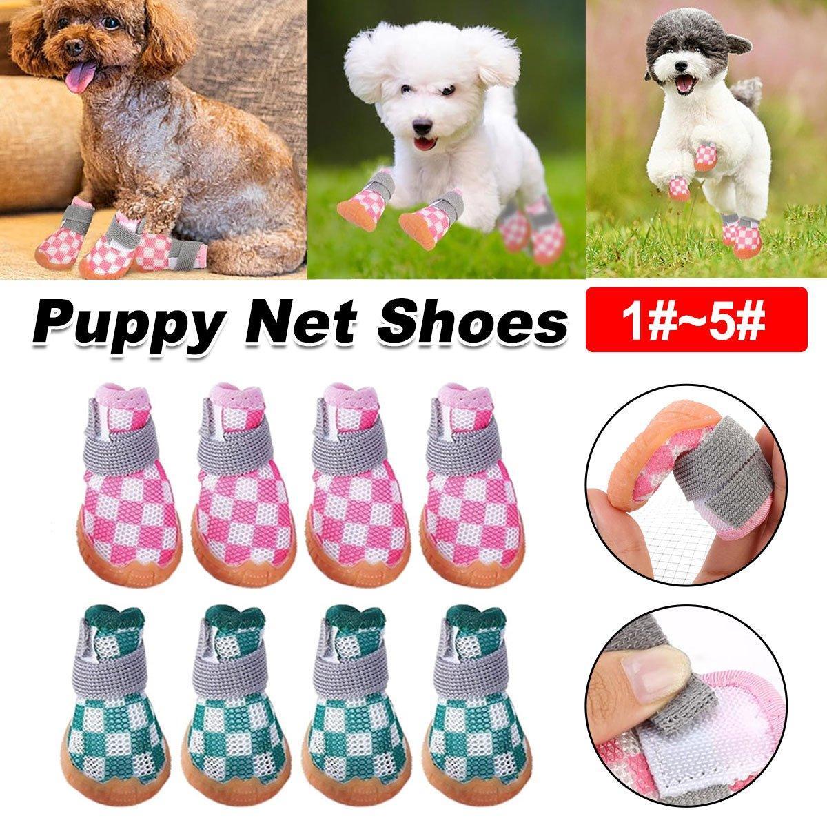 Dog Apparel: 4pcs Breathable Mesh Dog Shoes Small Pets Puppy Paw Protection Summer Boots - Pink-3